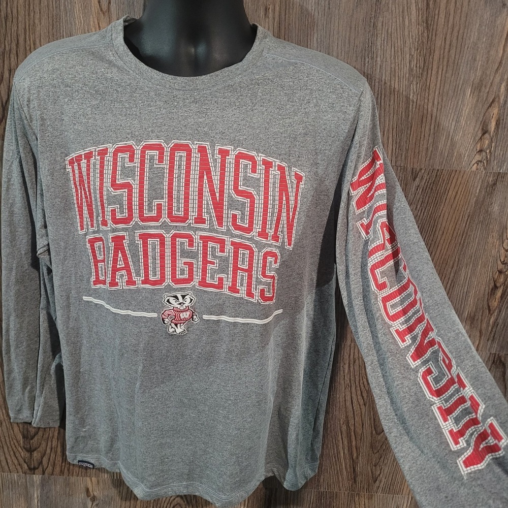 Wisconsin Badgers Football Long-Sleeve T-Shirt Size L Heathered Gray Jansport